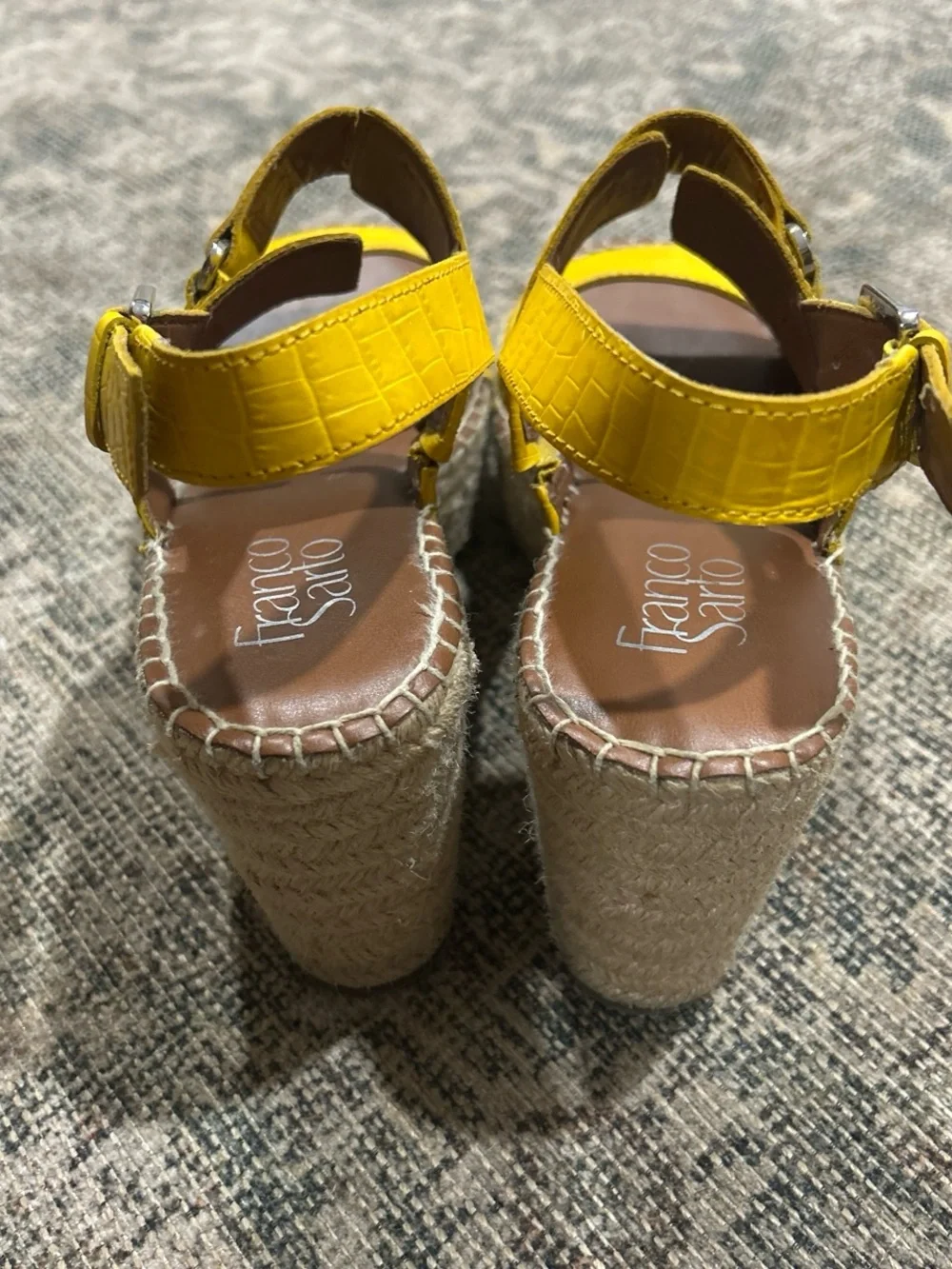 Franco Sarto Yellow Croc-Embossed Espadrille Wedge Sandals